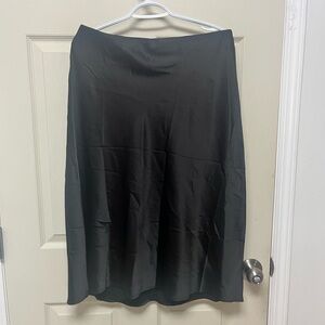 Black satin midi skirt